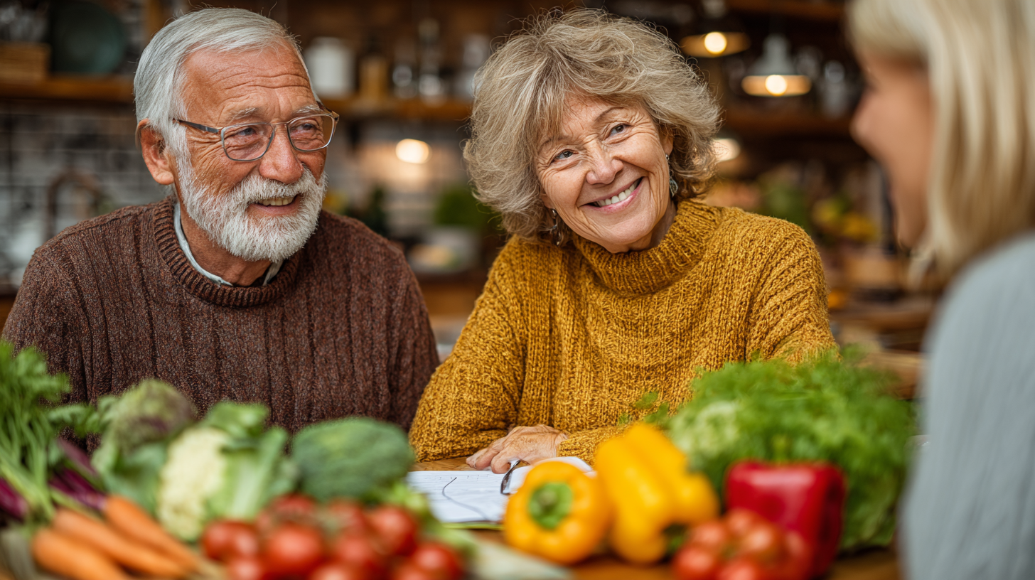 Familie de seniori bucurându-se de o masă sănătoasă împreună